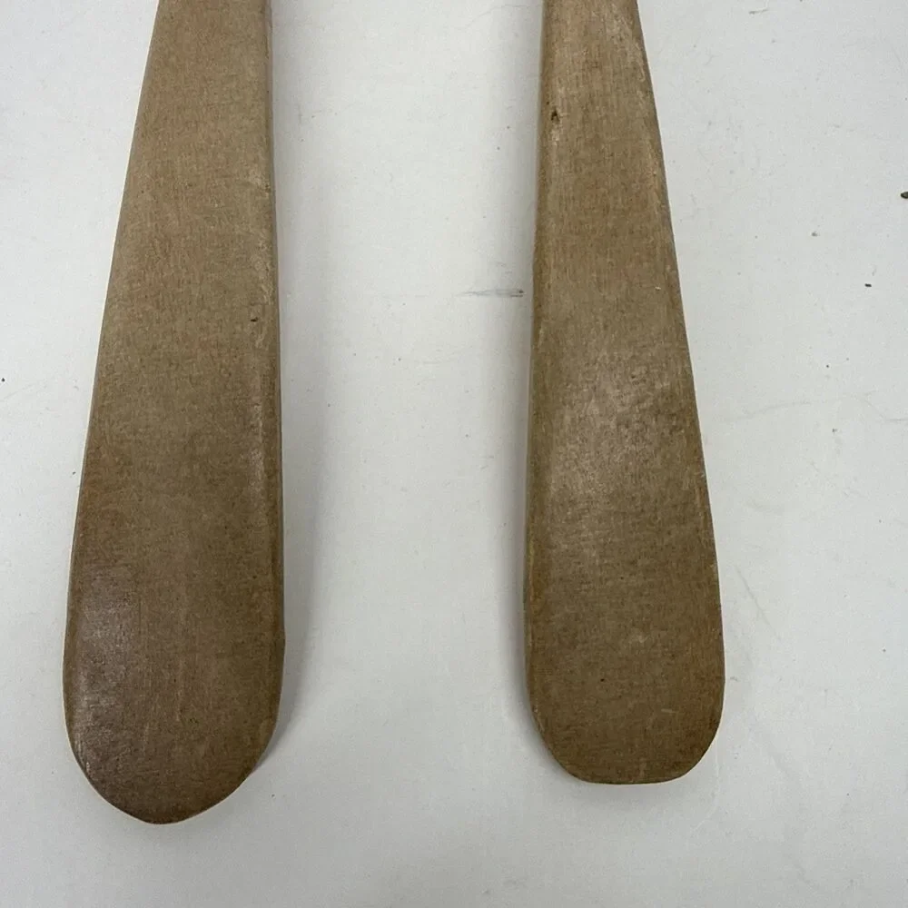 Vintage MCM Wood Spoon & Fork Wooden Rustic Salad Serving Set Mid Century Japan